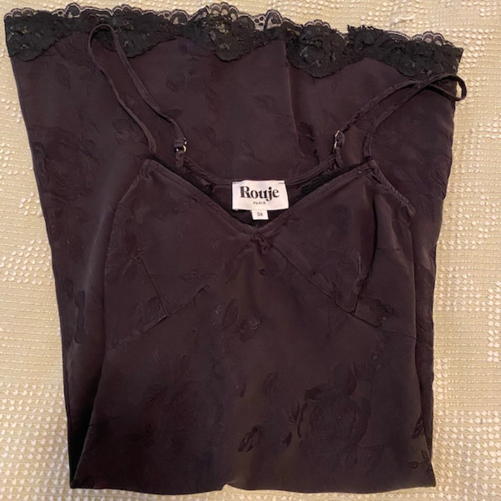 Rouje Leila Black Jacquard Slip Dress 34 XS